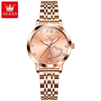 瑞士品牌欧利时(OLEVS)手表女士轻奢简约石英表女新款防水精钢表带时尚腕表