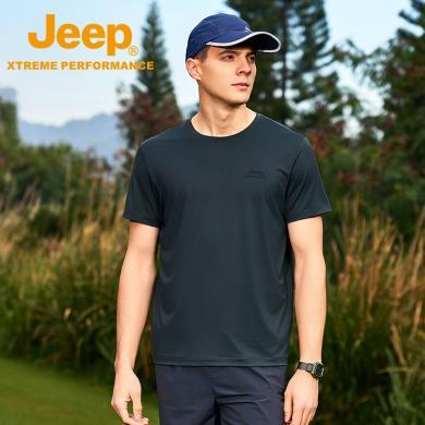 Jeep/吉普凉感短袖男运动跑步透气T恤新款纯色时尚亲肤上衣J422094555