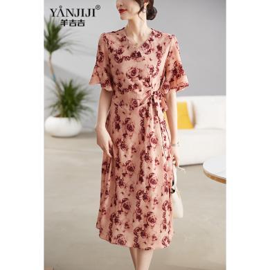 羊吉吉母亲节妈妈夏装连衣裙气质新款时尚高贵中老年女夏季收腰长裙Y-YSM9162