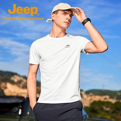 Jeep/吉普凉感透气T恤男运动圆领短袖亲肤透气弹力纯色健身衣J422094548