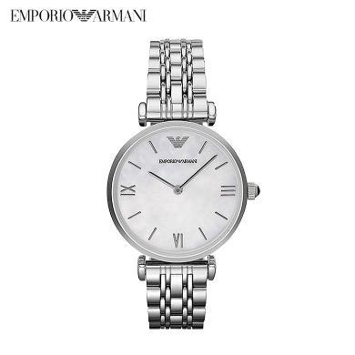 【支持七天退换】Armani阿玛尼女士手表正品白色钢带简约休闲手表石英贝母白月光腕表AR1682