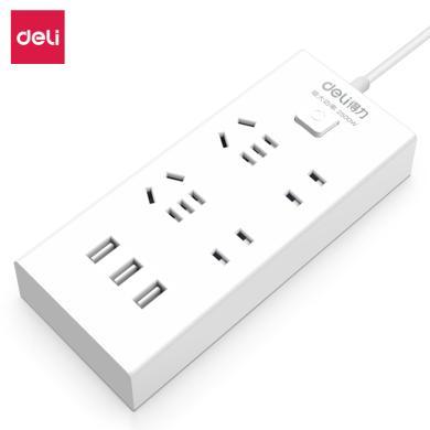 得力18281插座插排插线板USB电源插座2+2+3U_2米_彩盒装(白)(只)