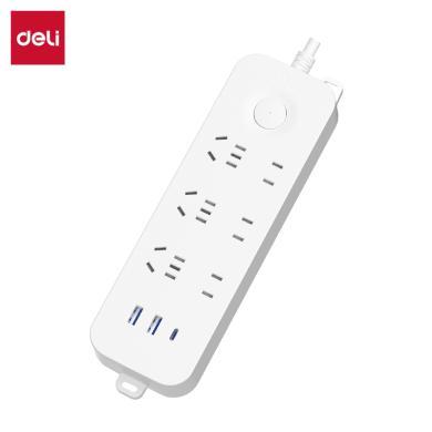得力插排插线板带线USB电源插座LX3033(1.8)插座_3+3+2A1C_1.8米_彩盒装(白)(个)