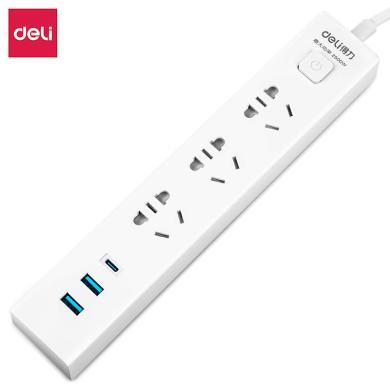 得力18290(1.8)插座 插排插线板USB3组+2U+1C 1.8米 彩盒装(白)(只)