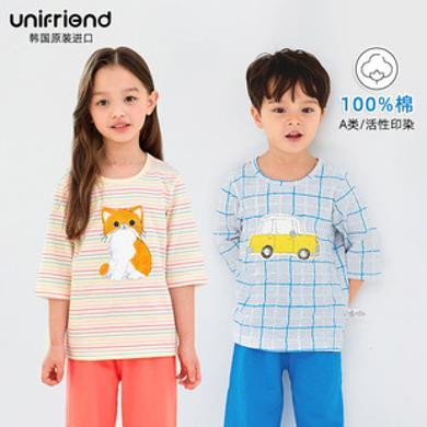 unifriend2024年新款春夏韩版儿童睡衣卡通宝宝家居服棉 七分套装