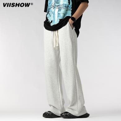 VIISHOW潮牌简约纯色垂感休闲裤男日系复古直筒宽松抽绳运动卫裤 KC22708241