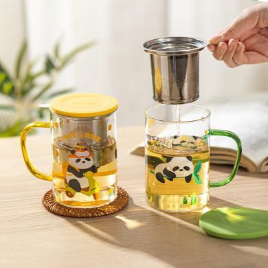 摩登主妇mototo熊猫泡茶杯家用玻璃杯子女新款2024水杯茶水分离杯