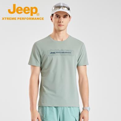 Jeep/吉普男士冰感透气T恤防晒美式上衣白色宽松短袖衫J422094529