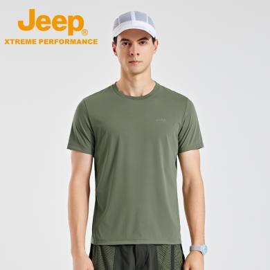 Jeep/吉普徒步登山短袖男士冰丝透气圆领T恤户外运动速干衣新款J422094528
