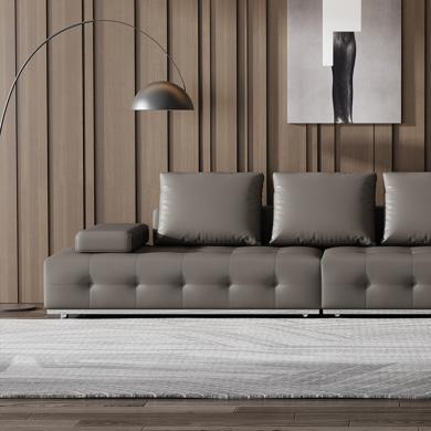 劳伦斯沙发意式极简客厅别墅大平层直排头层牛皮沙发设计师