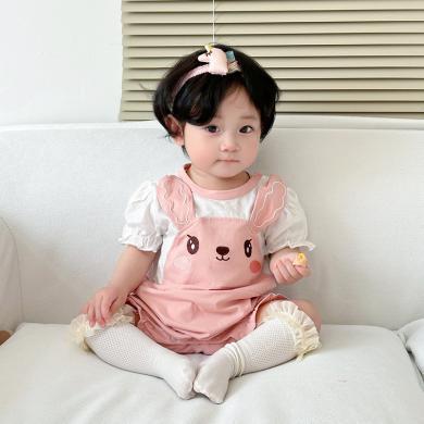 Peninsula Baby婴儿连体衣夏季新生儿衣服长耳朵兔短袖婴儿服装薄款婴儿衣服