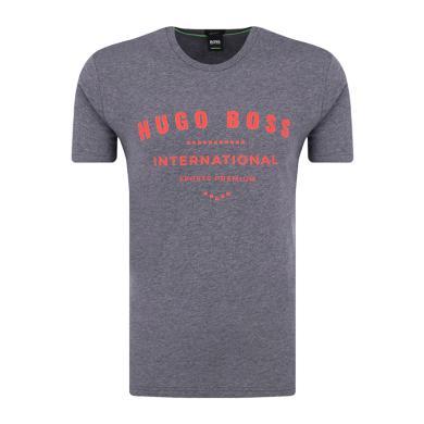 【支持购物卡】HUGO BOSS雨果博斯 男士休闲字母印花深灰色棉质短袖T恤 香港直邮