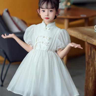 安妮优儿 新中式国风裙子女童连衣裙夏装2024新款小女孩夏季儿童白色公主裙AAA2653
