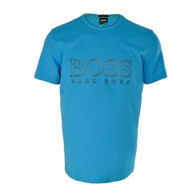 【支持购物卡】HUGO BOSS雨果博斯 男士休闲舒适经典logo蓝色棉质T恤 香港直邮