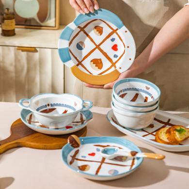 摩登主妇釉下彩陶瓷碗盘碟餐具家用特别好看的米饭碗汤盘子酸奶碗