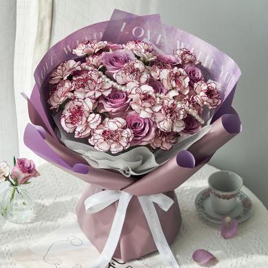 520情人节鲜花全国同城配送 爱你一辈紫 康乃馨花束生日礼物送妈妈母亲长辈