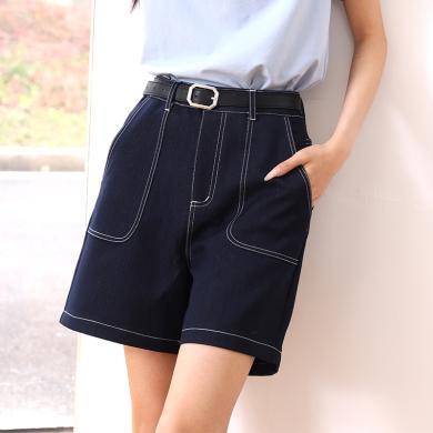 艾米恋 2024夏季牛仔短裤女设计感短裤显瘦遮肚子阔腿裤休闲短裤女X-ORC3290