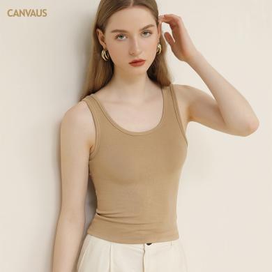 CANVAUS女装2024夏季新款吊带背心女夏季U型领修身打底工字背心上衣VS110A