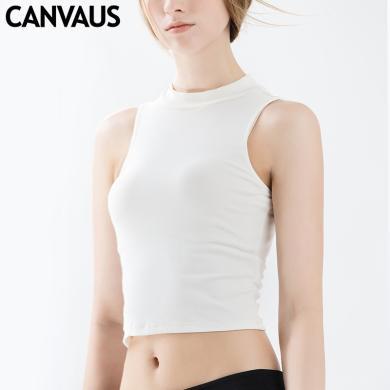 CANVAUS2024夏季新款修身百搭纯色无袖女士圆领背心t恤女装V121A