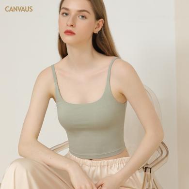 CANVAUS2024夏季新款短款带胸垫细肩黑色吊带女U型领弹力修身内搭上衣打底衫VS98A
