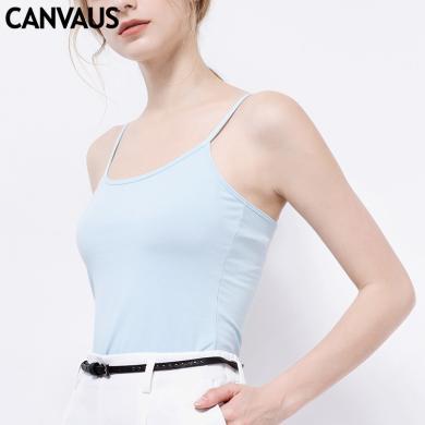 CANVAUS欧美2024夏季新款纯色修身棉质打底女士背心吊带衫女装V112B