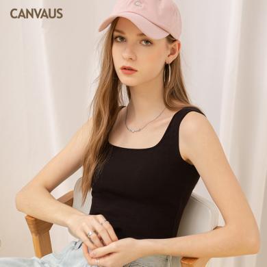 CANVAUS2024夏季新款方领螺纹棉修身无袖欧美INS吊带背心女潮V160A
