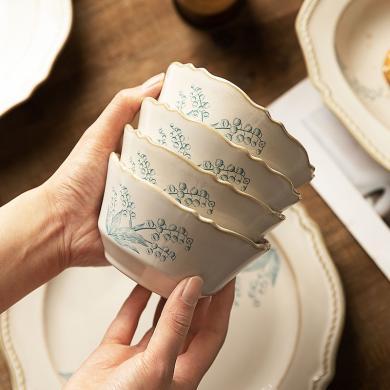 摩登主妇复古法式铃兰餐盘陶瓷碗釉下彩餐具家用碗盘子菜盘米饭碗