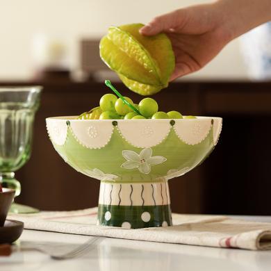 摩登主妇陶瓷高脚水果盘客厅茶几家用2024年新款高颜值糖果零食盘