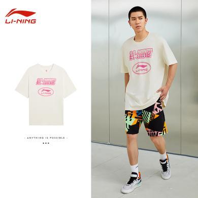 李宁(LI-NING)夏季中国李宁系列简约时尚透气宽松男运动休闲短袖T恤