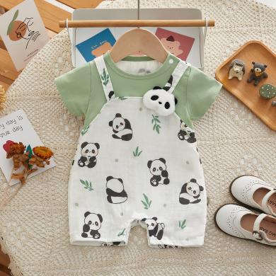 Peninsula Baby婴儿衣服夏季婴儿连体衣立体熊猫新生儿衣服假两件婴儿夏季衣服