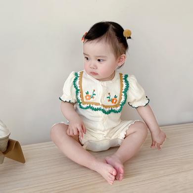 Peninsula Baby婴儿衣服夏季婴儿连体衣刺绣小花宝宝衣服短袖婴儿夏装新生儿衣服