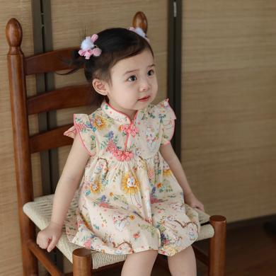 Peninsula Baby女童连衣裙夏季宝宝裙子中国风儿童裙子盘扣飞边袖夏季女童裙子