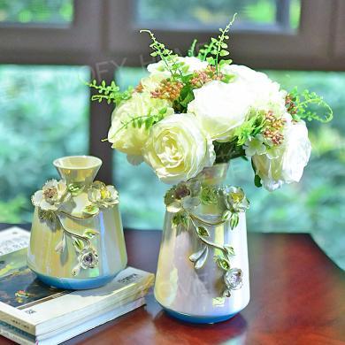 墨菲手捏陶瓷花瓶欧式餐桌仿真花插花器现代轻奢客厅玄关酒柜装饰花艺