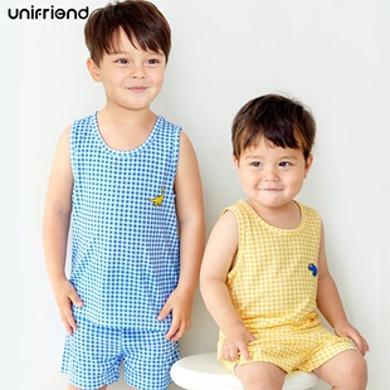 unifriend24年新款儿童睡衣男童夏季冰丝背心女宝家居服背心套装