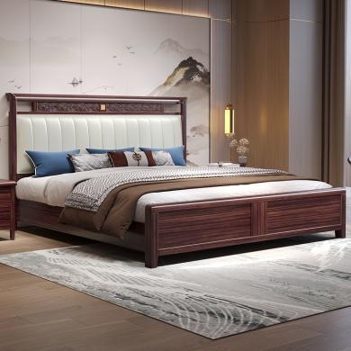 皇家密码新中式床乌金木1.8米双人实木床现代中式轻奢卧室软靠床气压高箱床1.5m