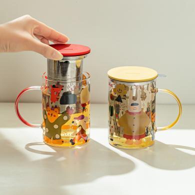 摩登主妇茶水分离杯子带把手茶滤泡茶杯办公室水杯家用带盖玻璃杯