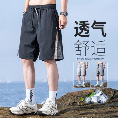 卡帝乐鳄鱼男装 夏季薄款冰丝休闲短裤男士宽松直筒弹力运动五分裤子  FFK-W509
