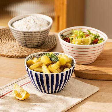 摩登主妇日式线条陶瓷碗釉下彩高颜值手绘餐具饭碗沙拉碗汤碗面碗