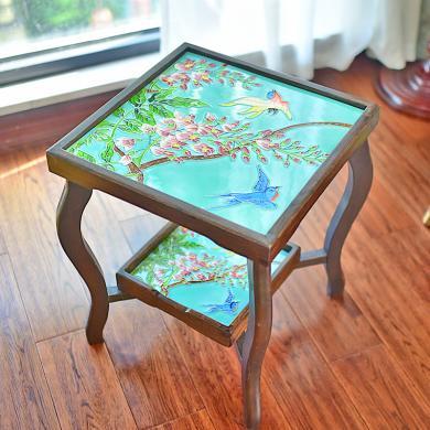 DEVY手绘瓷板画折叠桌子创意家用客厅边几沙发角几方桌家居装饰品摆件
