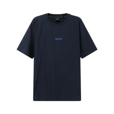 【支持购物卡】HUGO BOSS雨果博斯男士LOGO印花图案深蓝色上衣休闲运动圆领棉质短袖T恤 香港直邮