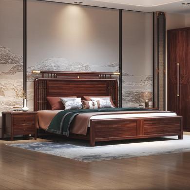 皇家密码现代中式乌金木实木床 榫卯结构新中式主卧双人1.8米储物别墅婚床