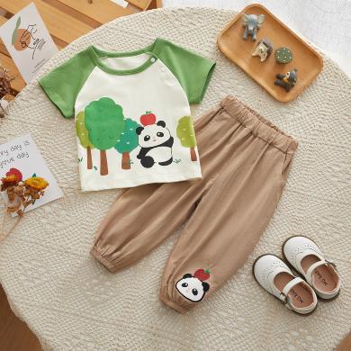 Peninsula Baby儿童套装夏季男宝宝两件套小熊猫分体套装儿童夏季衣服短袖童装