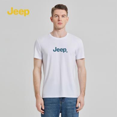 Jeep吉普夏季纯棉短袖t恤男士新款圆领薄款休闲T恤上衣	P842MKT380