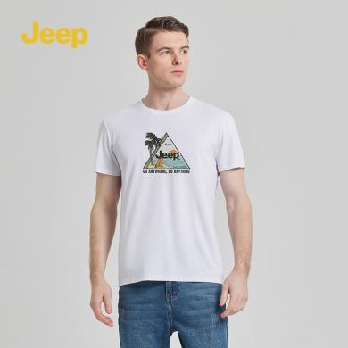 Jeep吉普夏季t恤男士纯棉上衣圆领短袖体恤上衣男	P842MKT492
