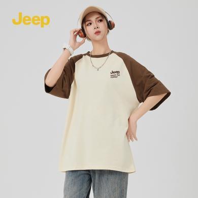 Jeep吉普夏季男女短袖T恤宽松新款上衣纯棉打底衫大码情侣款T恤	P842MKT382