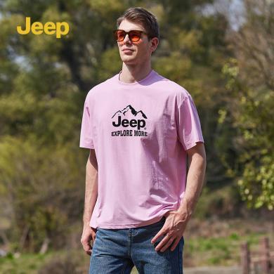 Jeep吉普正品男女款圆领短袖T恤夏季宽松百搭透气新款情侣半袖	P842MKT414