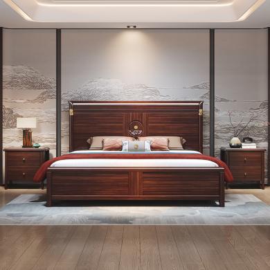 皇家密码现代中式乌金木实木床 榫卯结构新中式主卧双人1.8米储物别墅婚床