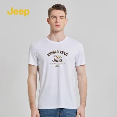Jeep吉普纯棉男士短袖t恤夏季休闲圆领男款休闲短袖T恤上衣	P842MKT379