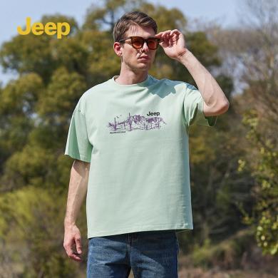 Jeep吉普男女款短袖T恤夏季情侣潮流百搭休闲圆领半袖体恤衫	P842MKT422