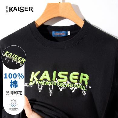 凯撒KAISER 【100%棉&冰感透气】夏季男士休闲字母印花男士短袖T恤K321084700811